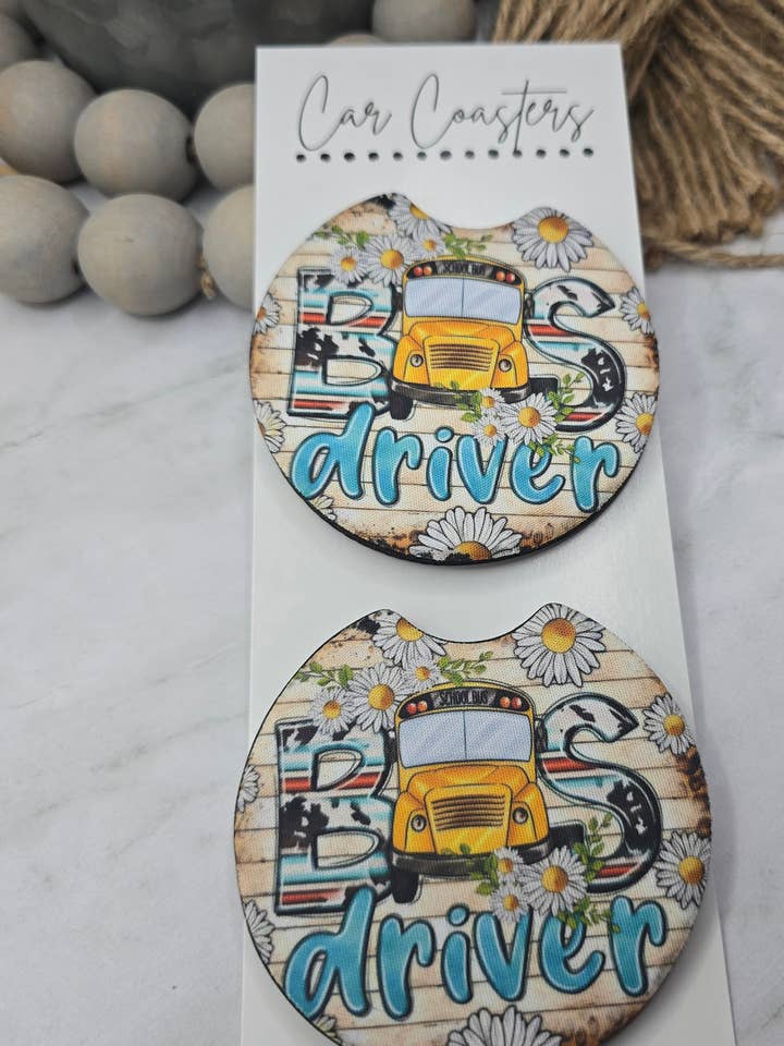 Bus Driver Car Coasters for wholesale by Woody Bee Creations