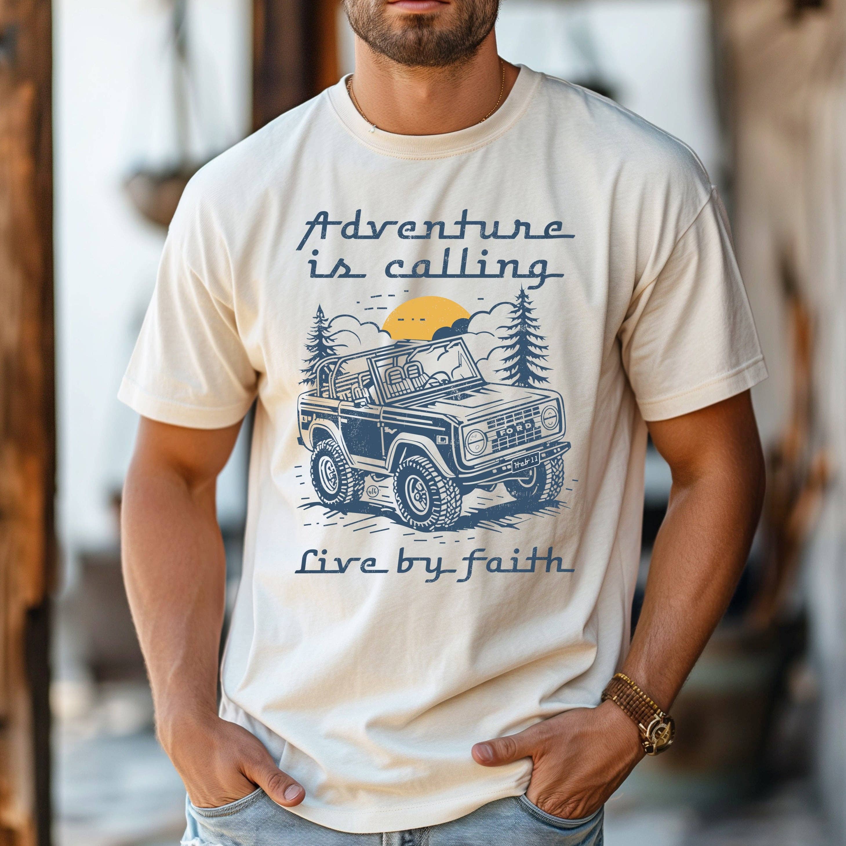 Never Lose Hope Designs - Wholesale Graphic Sweatshirt - Unisex - Bronco Adventure is Calling Live By Faith Tee1