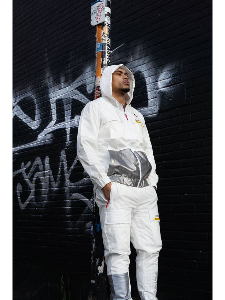 White Happy Pockets Windbreaker Zip-Up Jacket (White) for wholesale on Faire15