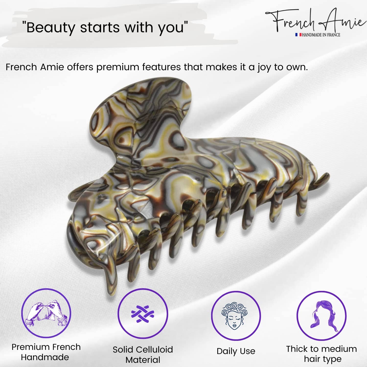 Parcelona - Wholesale Hair Clip - Women's - French Amie Thin Oval Large 4 1/4” Handmade Celluloid Jaw Hair Claw for Women37