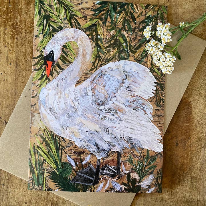 A5 Summer Swan blank greeting card for wholesale by Clare O’Neill Artworks