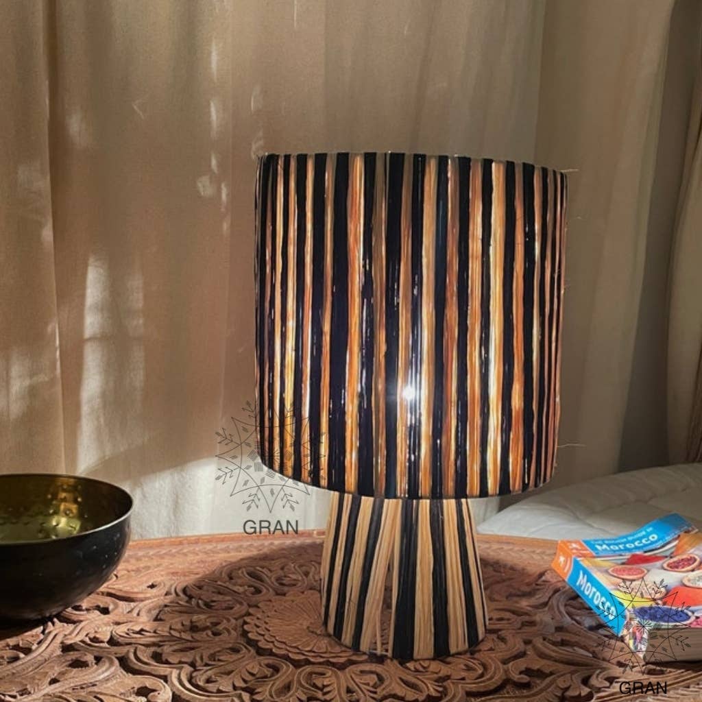 Gran Wholesale - Wholesale Lamp Shade - Moroccan  Stripped Scalloped Raffia, Raffia Table Lamp Shade3