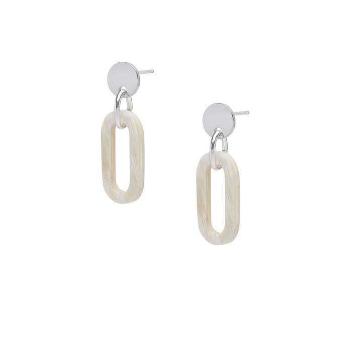Pendiente de aro con gota de cuerno natural blanco abierto - Plata para venta al por mayor de BRANCH JEWELLERY