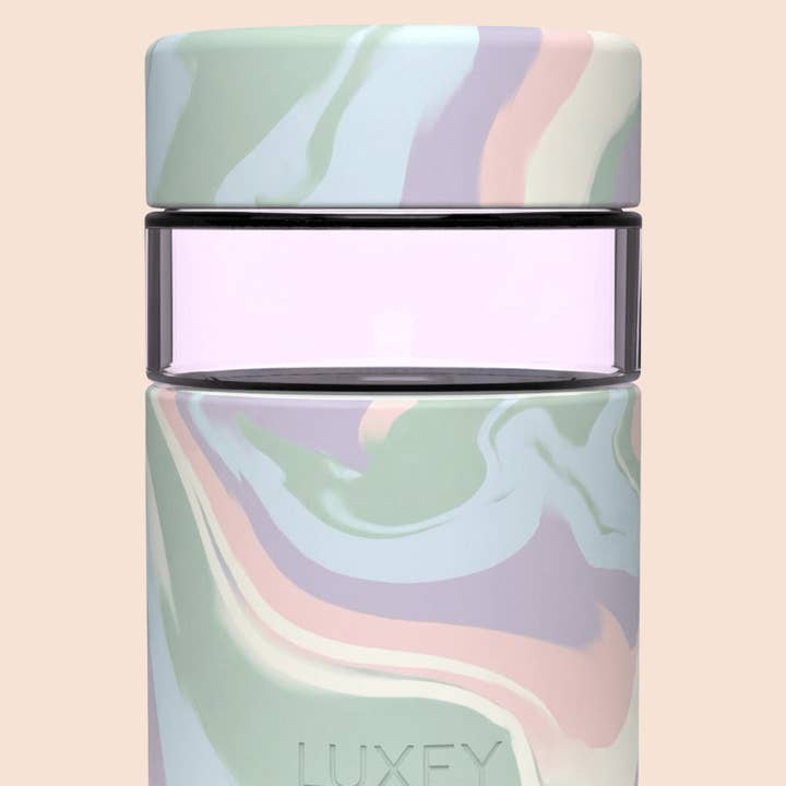 { VIDRO ROSA } ESPIRAL DE MARSHMALLOW - Copo reutilizável para café regular 8 oz por atacado de Luxey Cup