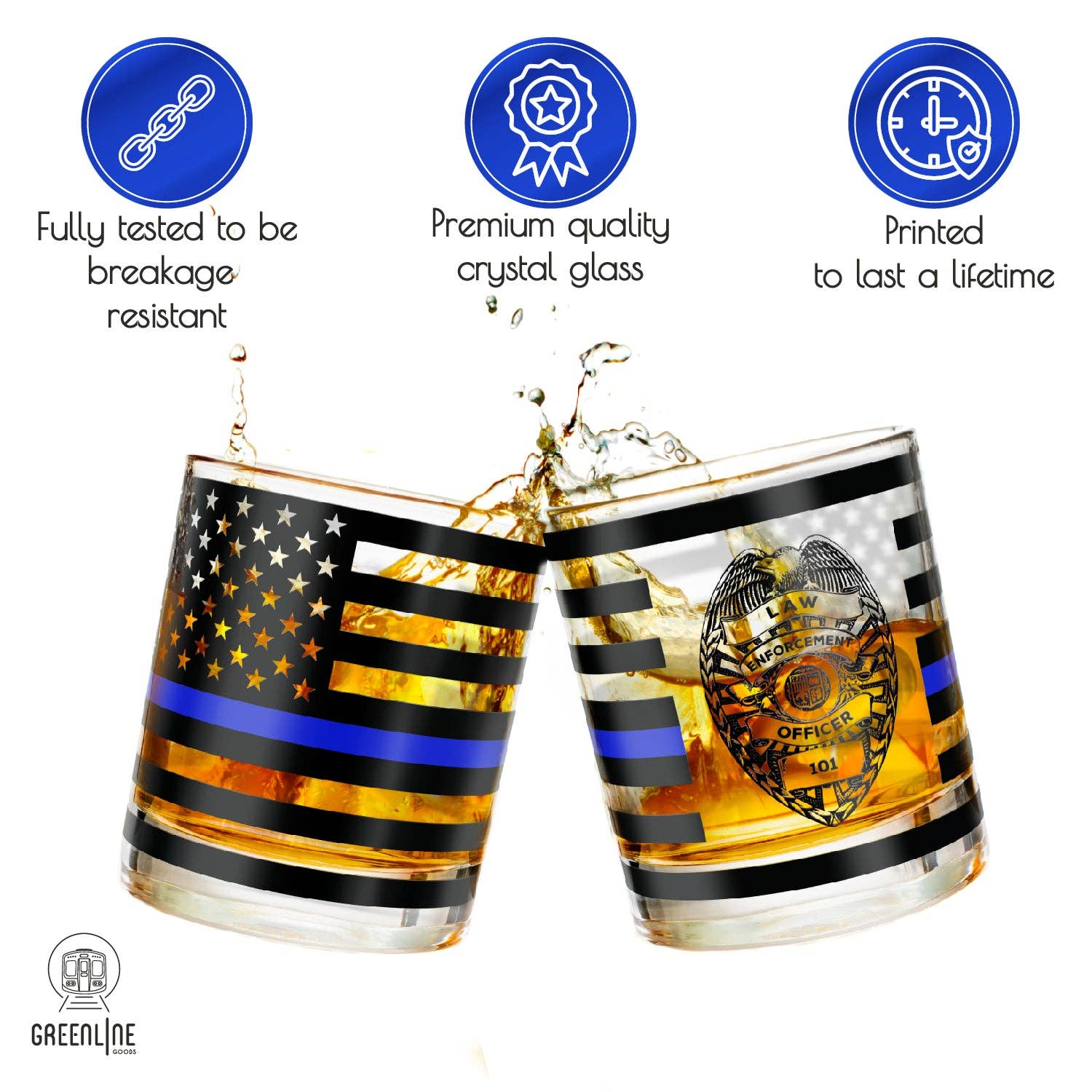 Greenline Goods - Vente Verres à cocktail/alcool - Verres à whisky Old Fashioned pour policier Thin Blue Line (ensemble de 2)7
