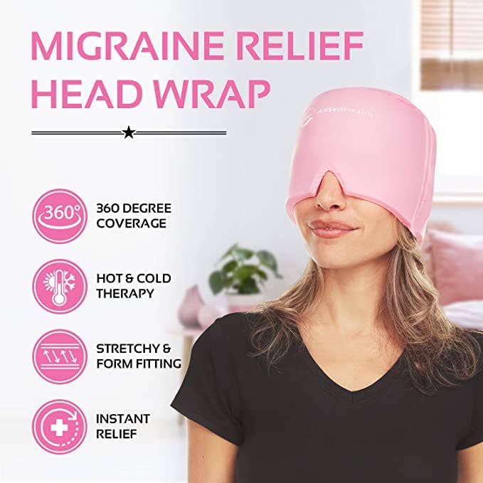 AllSett Health - Wholesale Hot/Cold Compress - Migraine Relief Cap Ice Head Wrap Headache Hat, Pink1