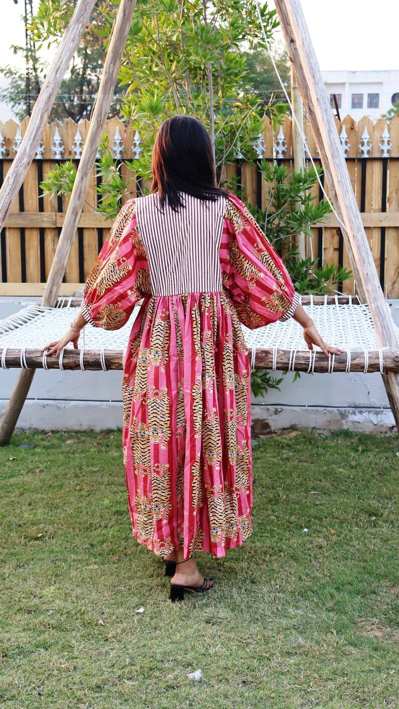 GYPSY STUDIO - Vente Robe – femme - Robe d'été imprimée en coton doux style indien, mi-longue, nuit2