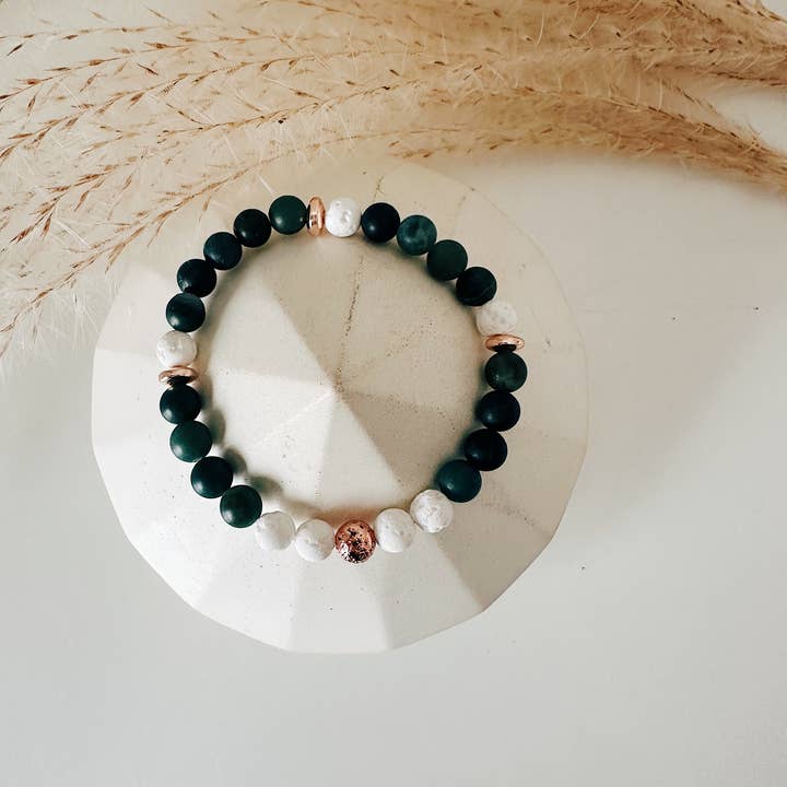 REMOVED BRAND – wholesale Pärlarmband – Moss Agate ädelsten + Roséguld pärlarmband - 6 MM3