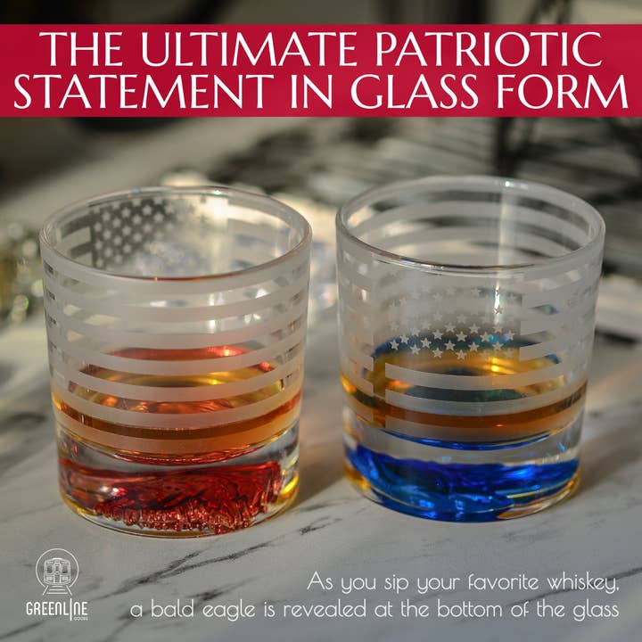 Greenline Goods - Wholesale Growler - Eagle Whiskey Glasses With Etched Flag1