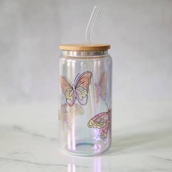 Butterflies Beer Can Glass Butterfly Iced Coffee Glass 