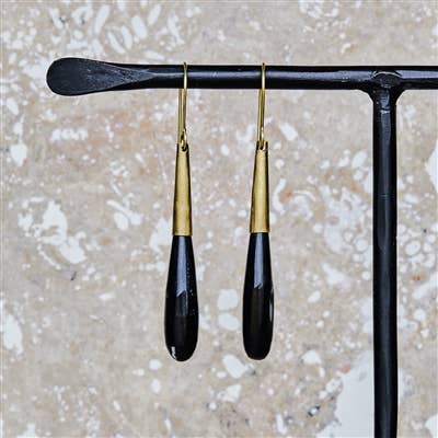 HomArt - Wholesale Dangle Earrings - Teardrop Horn Earring - Lrg - Dark Horn, Brass2