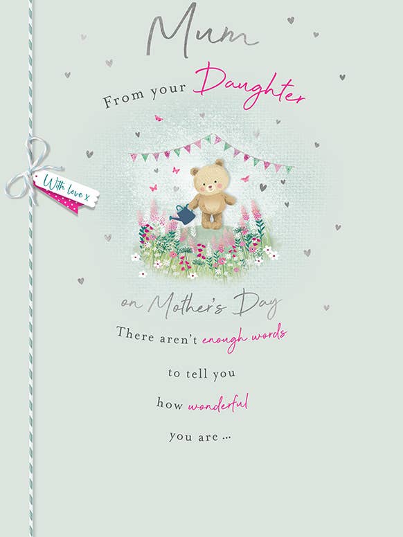 Mother's Day Card, Mum From Daughter, Bear & watering can for wholesale by Piccadilly Greetings