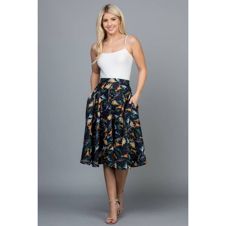 LA Soul - Vente Jupe – femme - Jupe colorée à imprimé dinosaure avec poche