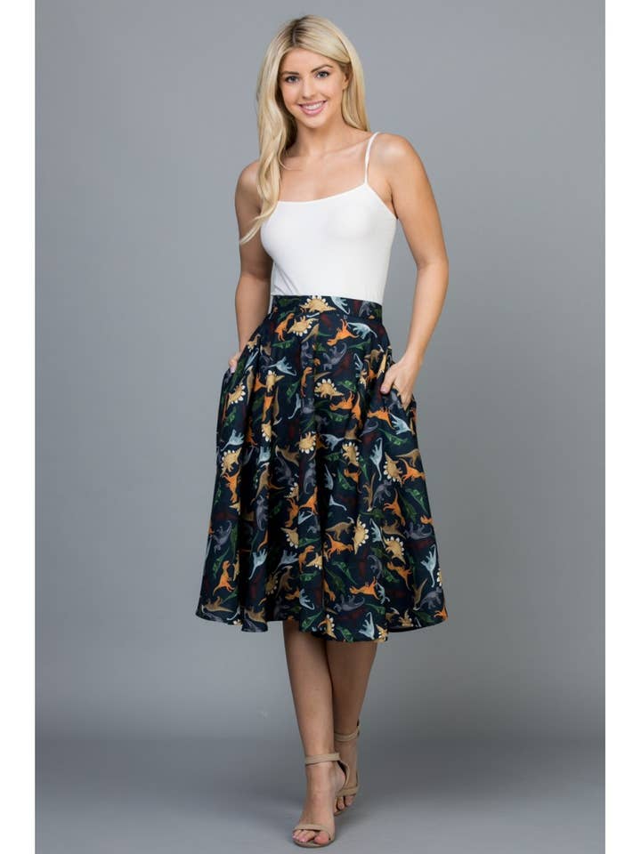 Kleurrijke rok met dinosaurusprint en zak voor wholesale door LA Soul