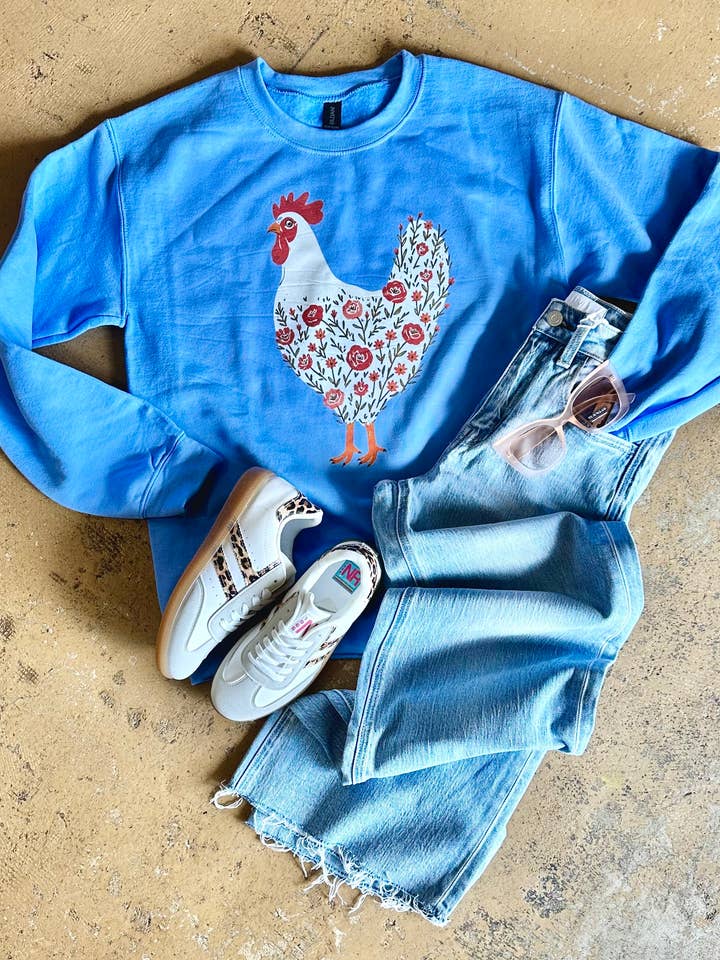 The Floral Chicken Sweatshirt for wholesale by Hank & Scoot