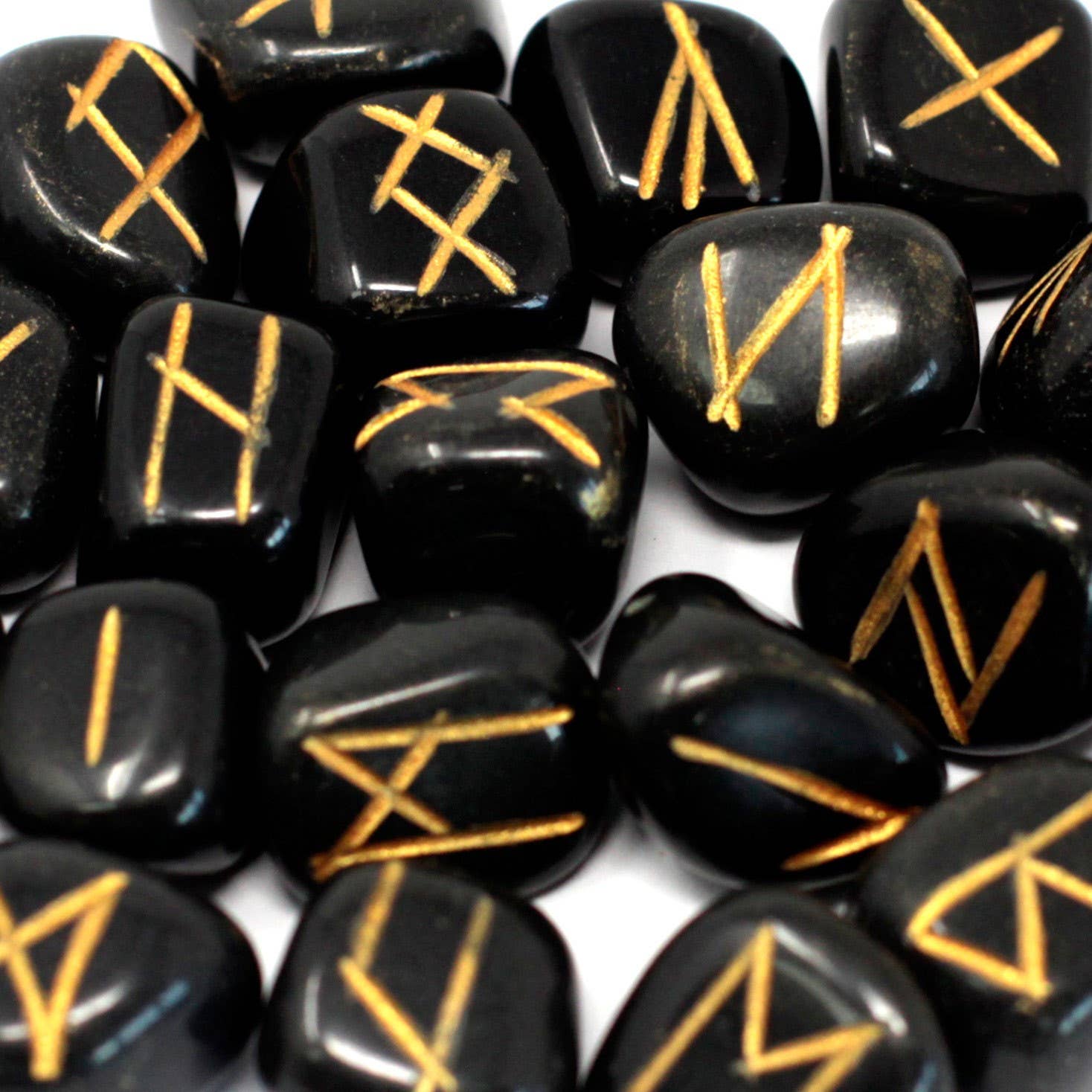 AW Artisan - Wholesale Spiritual Stone/Crystal - Indian Rune set in bags - Black Agate1