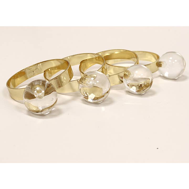 S/4 Napkin Rings Gold with Clear Ball Detail - 2" for wholesale by CLASSIC TOUCH DECOR INC.