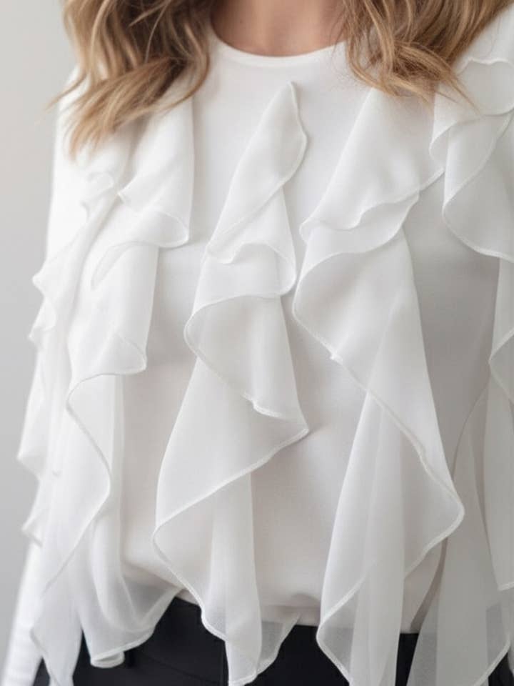 Milky long sleeve with ruffles for wholesale by Azuri Fashion Group