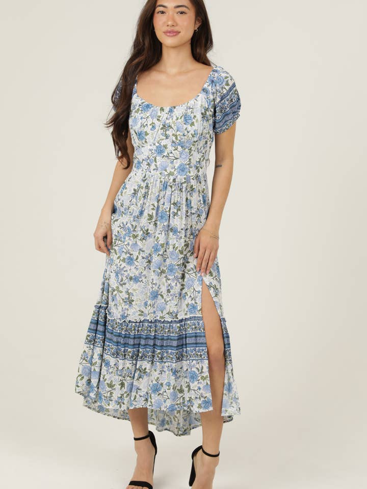 C4K79-W936 MAXI DRESS WITH SHORT SLEEVES AND SIDE SLIT for wholesale by ANGIE