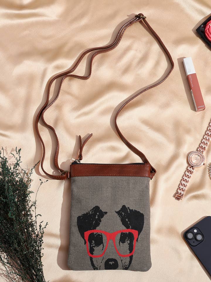 Dog Up-Cycled Original Leather Canvas Crossbody Bag for wholesale by Mona B.