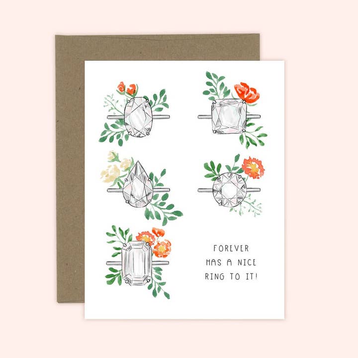 Floral Ring - Newly Engaged - Bridal Shower Engagement Card for wholesale by Almeida Illustrations