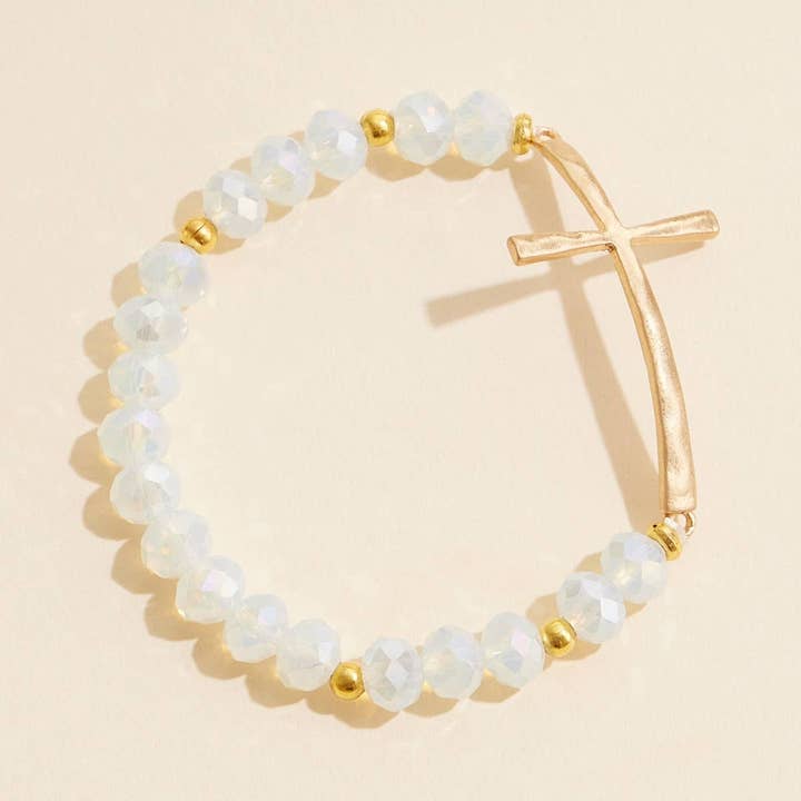 Frem - Vente Bracelet de perles - Bracelet en perles de verre à breloques en forme de croix