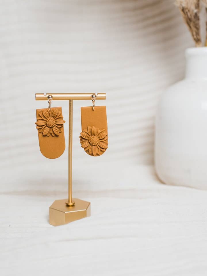 Mustard Monochrome Floral Dangles for wholesale by Rielle & Co.