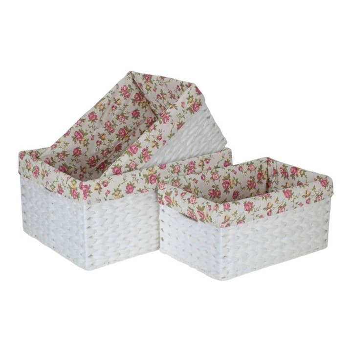 Rektangulär förvaringskorg av vitt papperstyg med trädgårdsros bomullsfoder för wholesale av Red Hamper