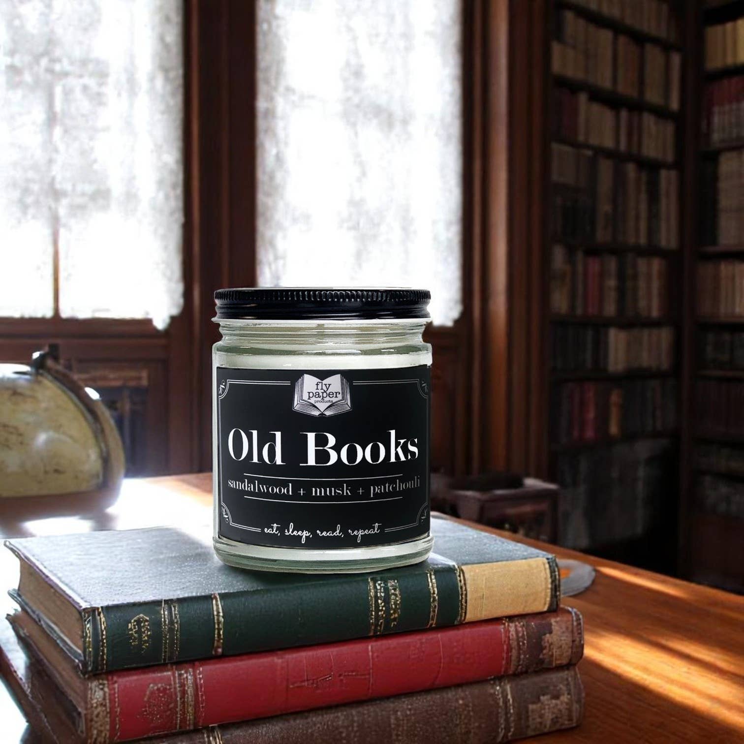 Fly Paper Products - Wholesale Jar/Filled Candle - Old Books Scented 9oz Candle Sandalwood + Musk + Patchouli1