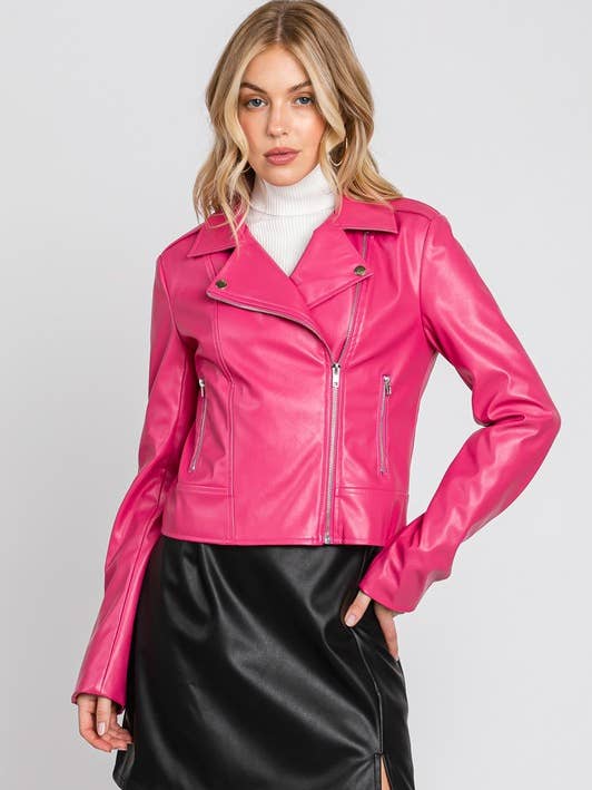 HOT PINK PU LEATHER RIDER JACKER - FT30839 for wholesale on Faire0
