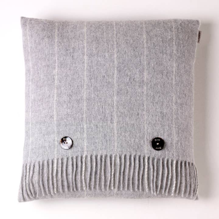 Bronte Moon - Wholesale Throw Blanket - Merino Lambswool Pinstripe Beige Throw and Pillow Made in UK