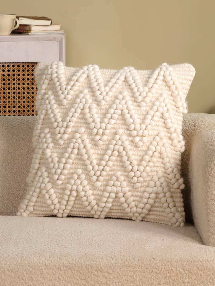 Zigzag Handwoven Wool Pillow Cover 20x20 | Boho Wool Cushion for wholesale by Eyda Homes