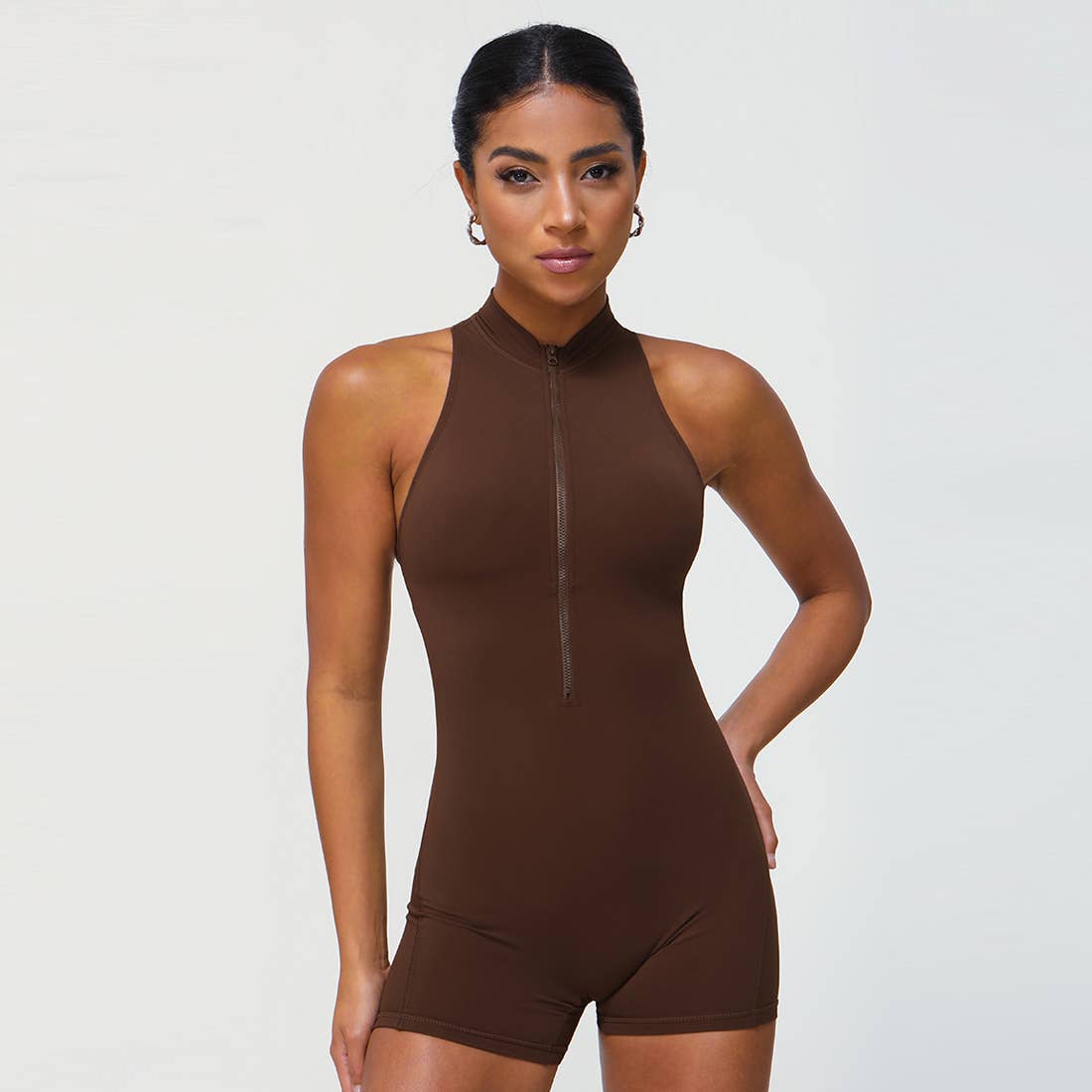 Sodalemon – wholesale Unitard – Women′s – Women Half Zipper I-Back Sport Jumpsuit11