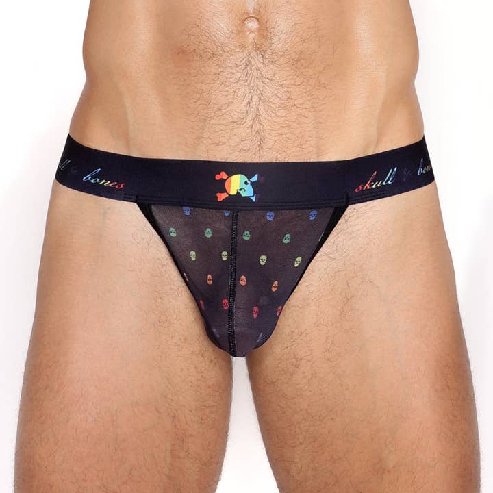 Pride Ditsy Skull Black Sheer Mesh Thong for wholesale by Skull & Bones