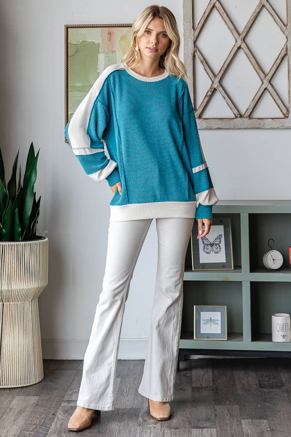 7th Ray - Wholesale Knit Top - Women's - Women's Color Block Rib Knit Top T573813