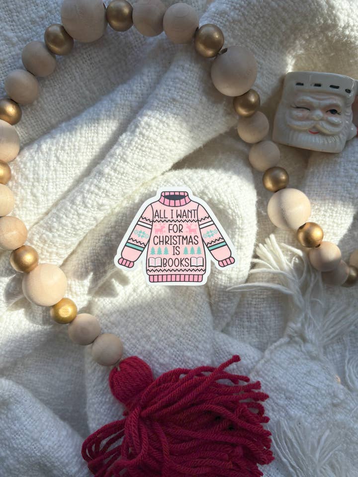 Pegatina «Todo lo que quiero para Navidad son libros» para venta al por mayor de The Cozy Peach Co