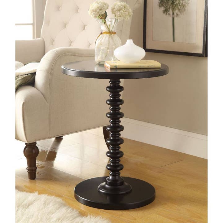 HomeRoots - Wholesale Side Table - 22" Black Solid Wood Round End Table2