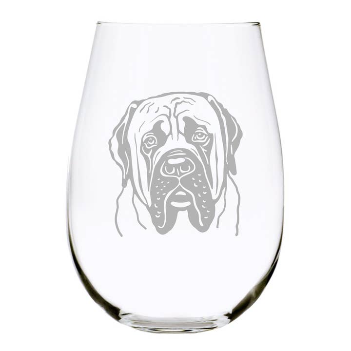 Temático mastiff inglês, copo de vinho sem decano, 17 oz por atacado de C&M Personal Gifts