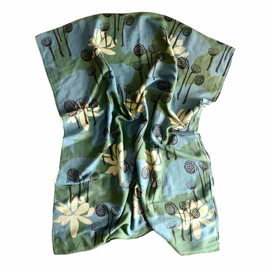 Ichcha - Wholesale Scarf - Women's - Cotton Silk Block printed Women Scarf/Wrap - Lotus Garden6