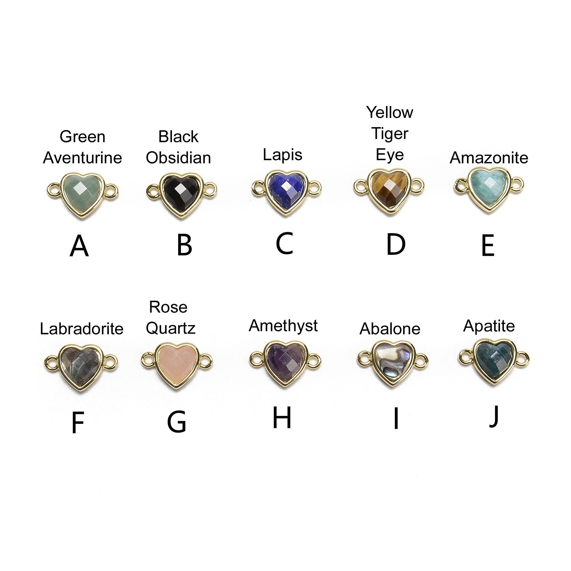 CRCBEADS – wholesale Individual charm/pendant – Gemstone Faceted Heart Shape Gold Edge Connector Pendant Charm Size 11x11mm1