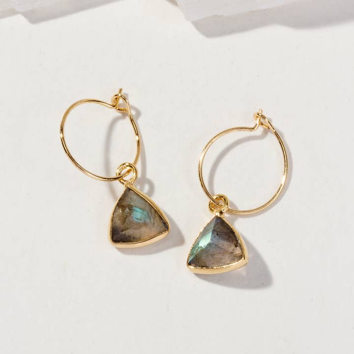 Luna Norte - Wholesale Hoop Earrings - Bermuda Triangle Mini Hoop Earrings- Labradorite