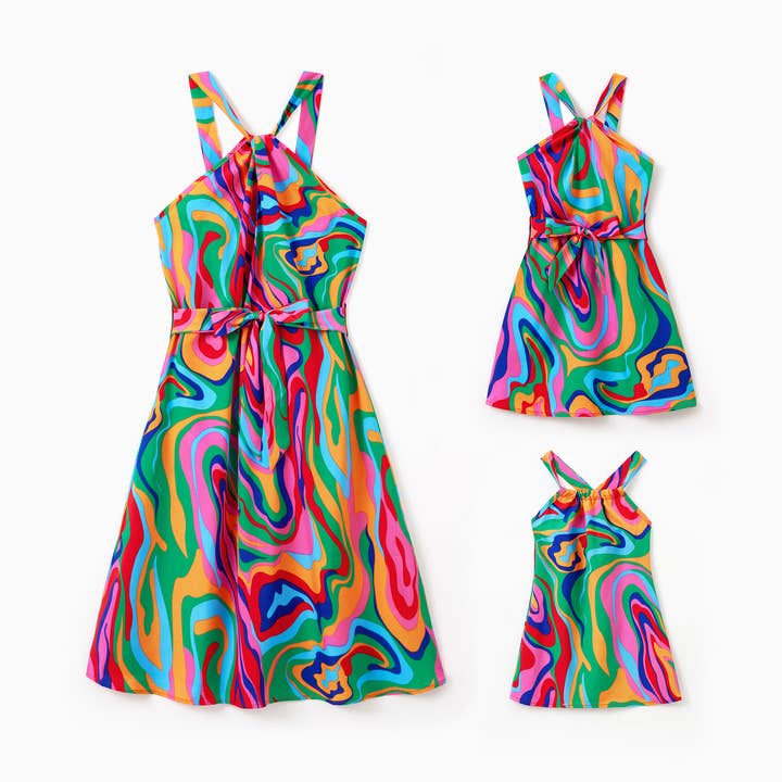 Mommy & Me Matching Vibrant Tie-Dye A-Line Belted Sundress for wholesale by PatPat Matching
