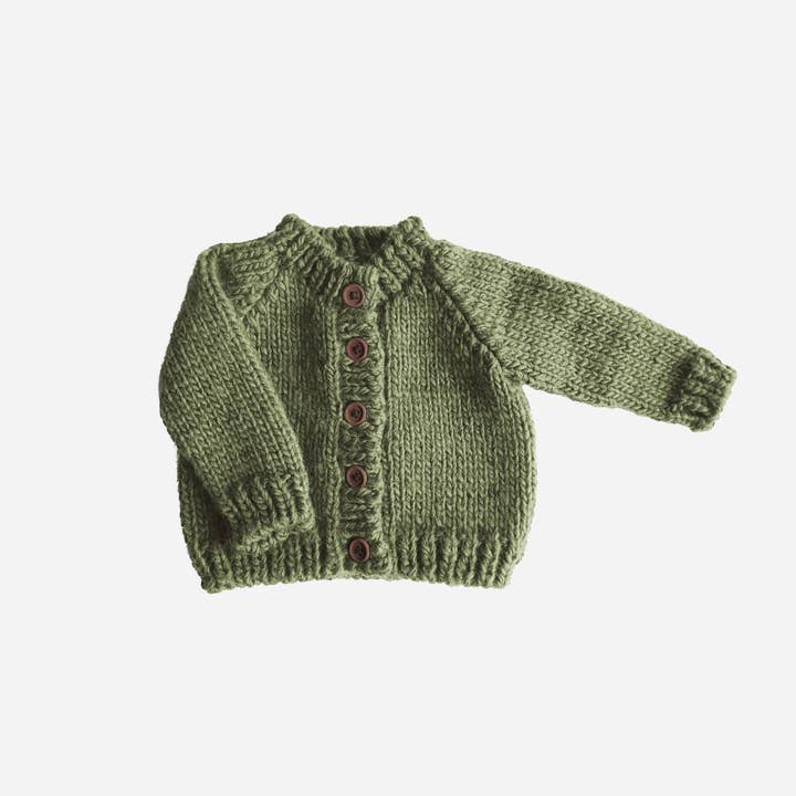 Classic Cardigan, Olive Baby Kid Winter Holiday Fall Netural for wholesale by The Blueberry Hill