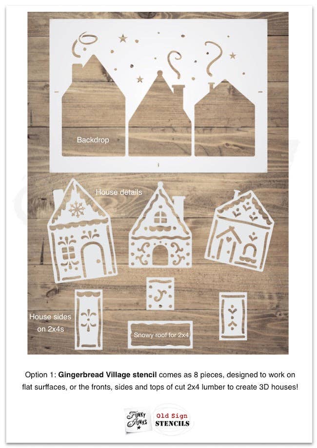 Muddaritaville Studio – wholesale Stencil/craft die – FJ169 Funky Junk's Old Sign Stencils Gingerbread Village stencil2
