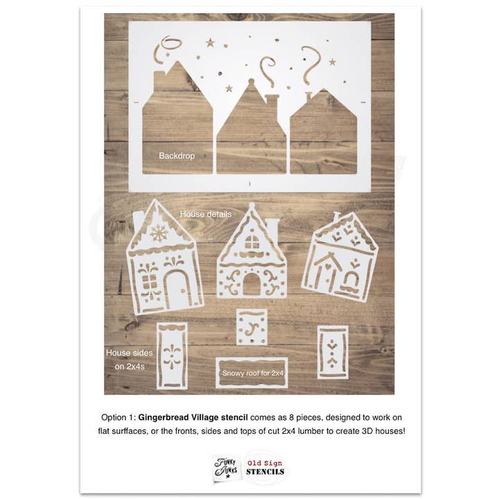 Muddaritaville Studio – wholesale Stencil/craft die – FJ169 Funky Junk's Old Sign Stencils Gingerbread Village stencil2