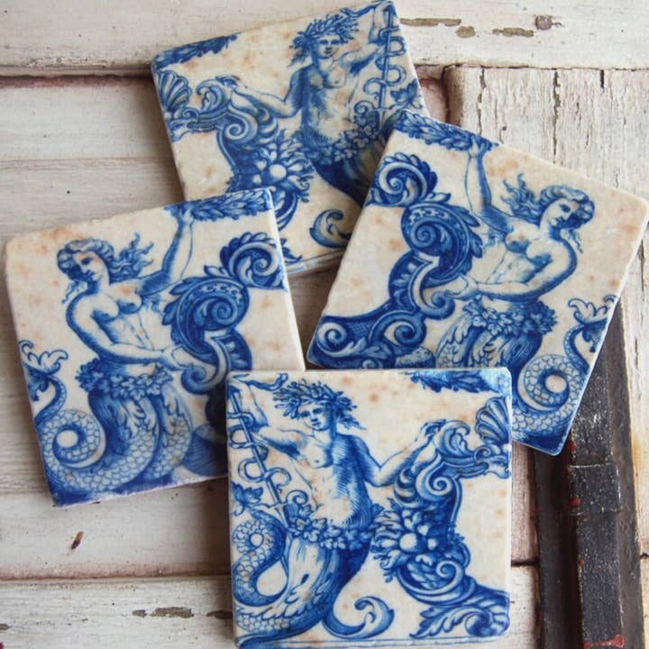 The Painted Lily - Wholesale Coasters - Mermaids stone coasters - case of 41