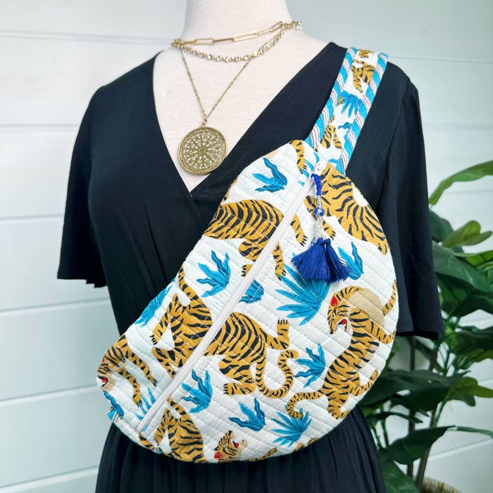 Folklore Couture - Wholesale Belt Bag - Women's - Quilted Belt Bag | Crossbody Fanny Pack Bags | White Tigers