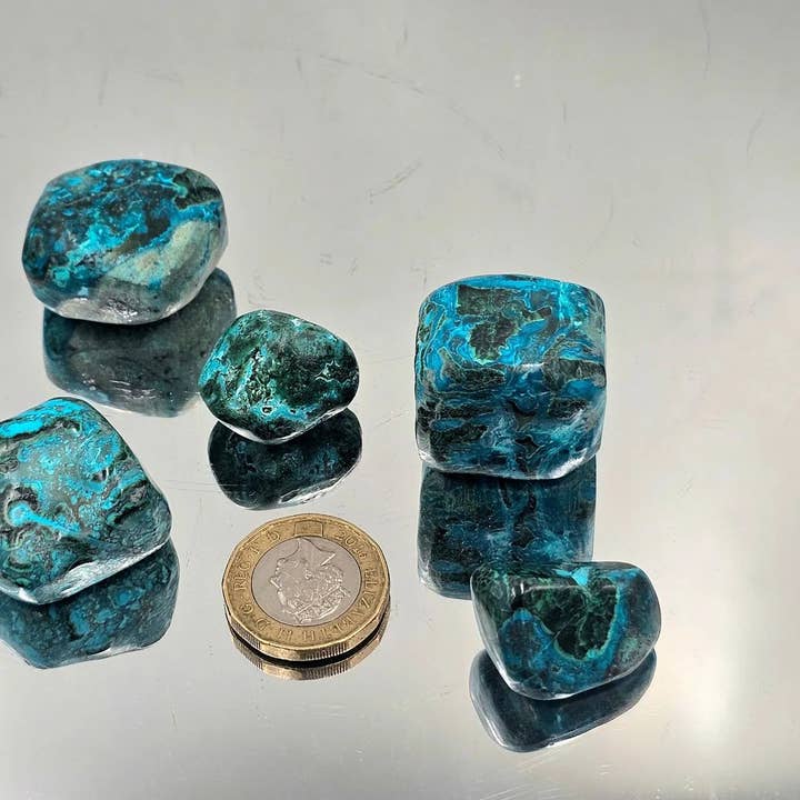 Distinction Crystals – wholesale Spiritual stone/crystal – Chrysocolla Azurite Malachite Crystal Tumblestones 100g Batch2