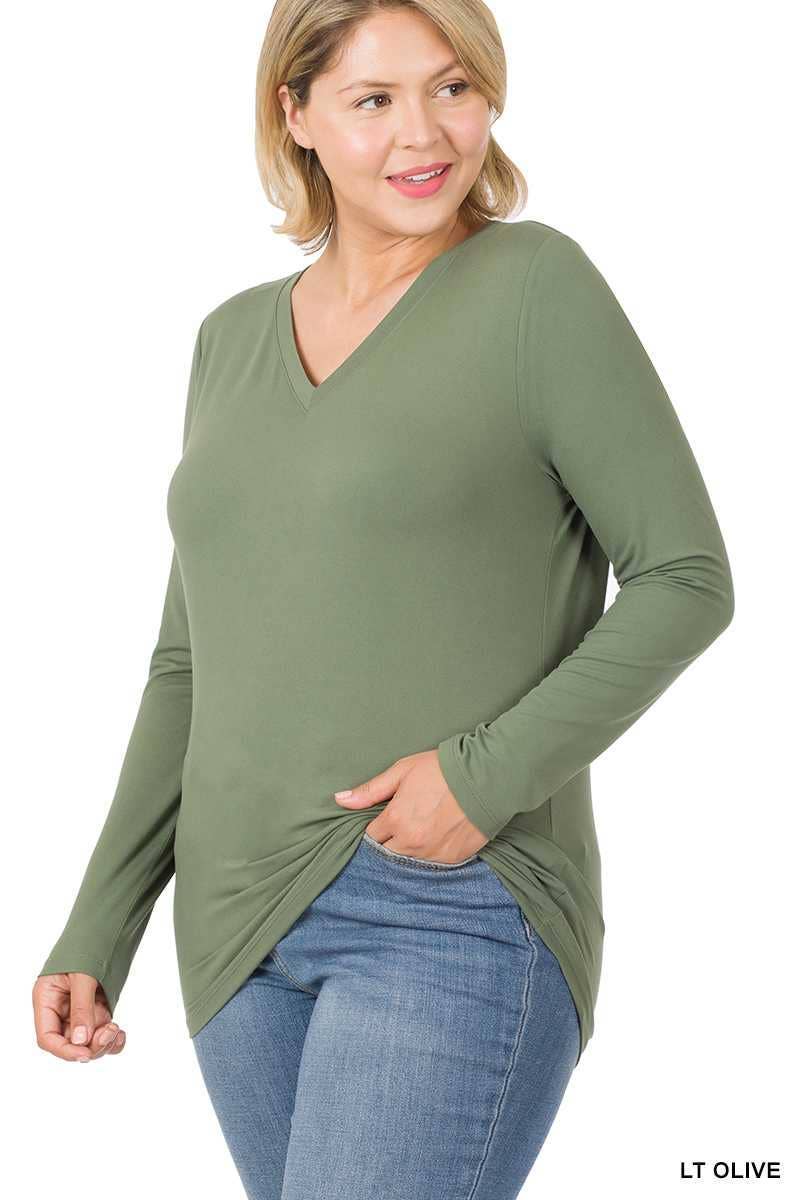 Vanilla Monkey - Wholesale Tunic - Women's - Plus Size Brushed Microfiber Long Sleeve V-neck Tee17