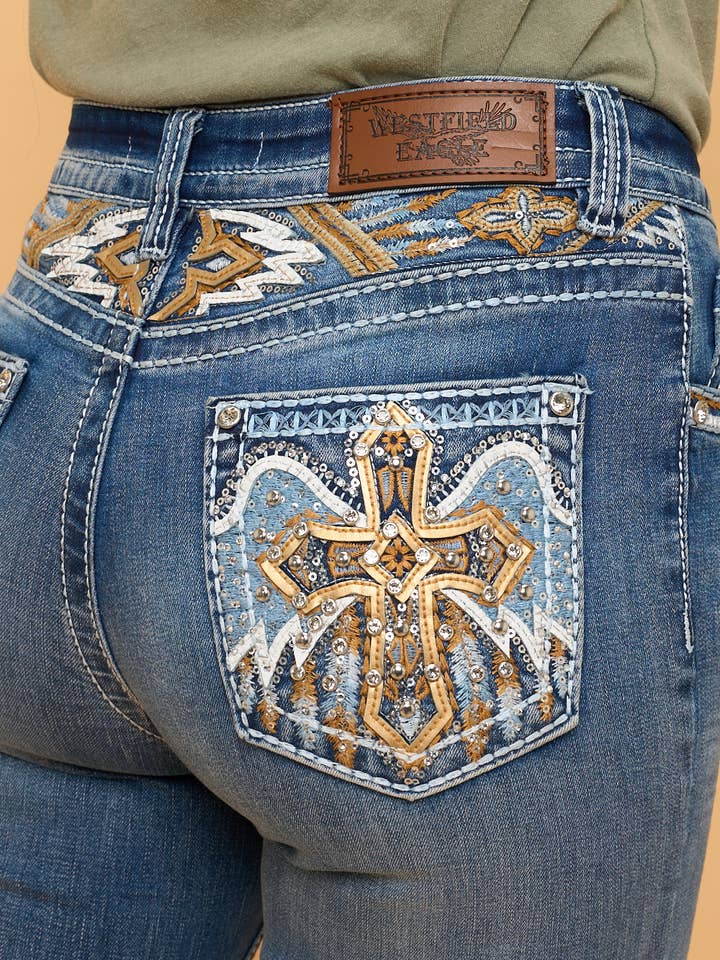 PL-WT-781 PLUS BOOTCUT STRETCHY RODEO COUNTRY WESTERN JEANS for wholesale by Denim Zone U.S.A.